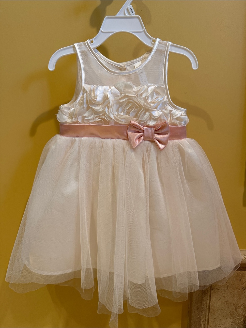 Cherokee Ivory and Light Pink Satin Bow Tulle Party Dress